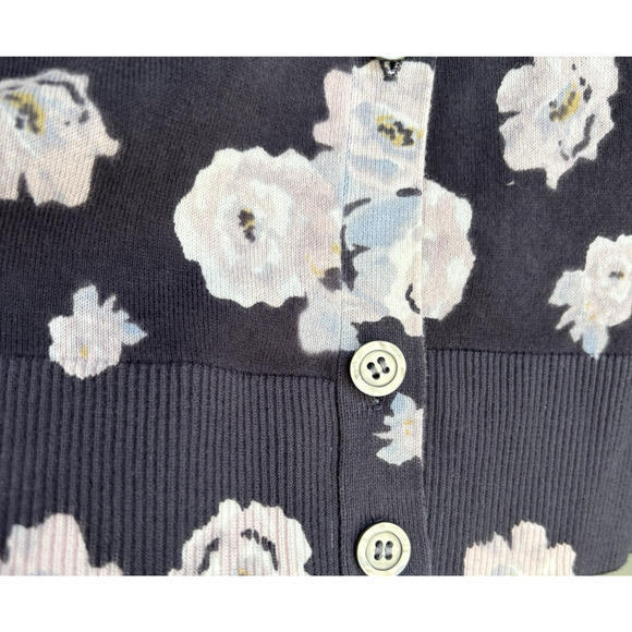 LOFT 100% Cotton Lightweight Floral Button Front Cardigan Sweater Navy Pastel L - Picture 3 of 10